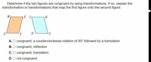Determine if the two figures are congruent by using transformations. If so, explain the transformat