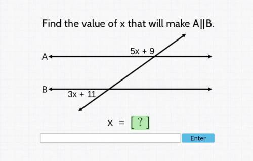 Find the value of x that will make A parallel to B
the answer isn't 1