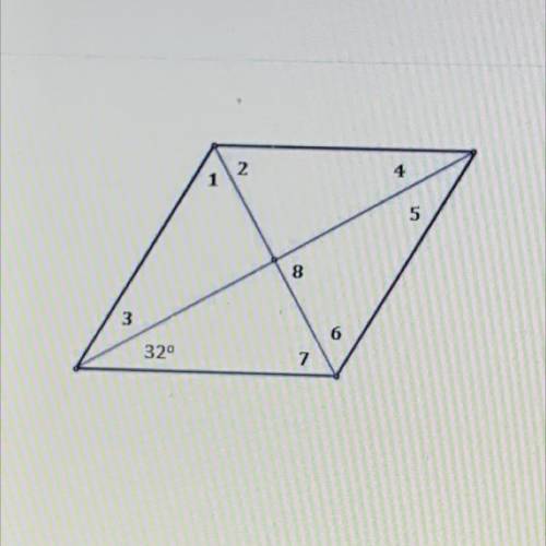 The quadrilateral shown is a rhombus. What is angle 4?
A; 28
B; 32
C; 58
D; 90