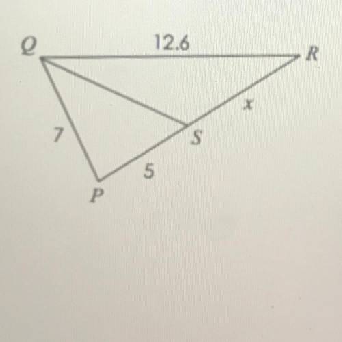 If QS represents an angle bisector, solve for x. Show all your work for credit.