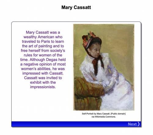 Place a checkmark next to each true statement about artwork A:

(In the Loge by Mary Cassatt, 1878