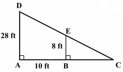 What is the exact length of EC?

A. 4√29/7 Feet
B.√164 Feet
C. 4√5 Feet
D. 2√41 Feet