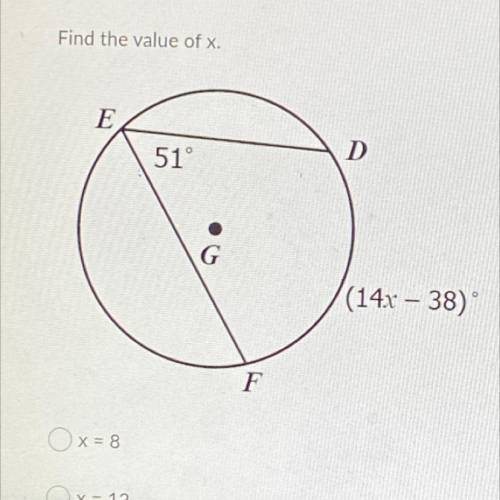 Find the value of x
need help asap pls
will give brainliest