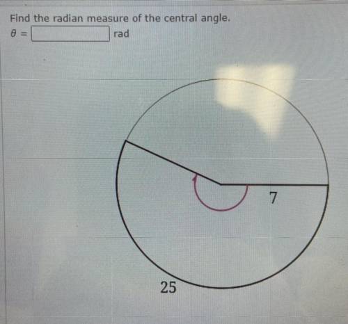 Fin the radian measure of the central angle