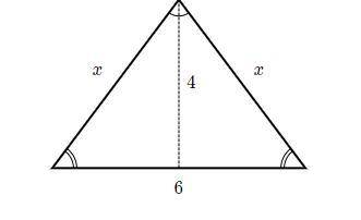 Find the value of xxx in the isosceles triangle shown below.

A: x=√20
B: x=√24
C:x=5
D: x=√52