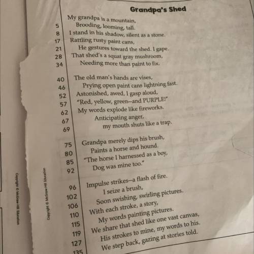 What are 3 detail and the theme of Grandpa’s Shed poem?