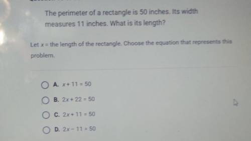 Please hurry-no links

The perimeter of a rectangle is 50 inches. Its width measures 11 inches. Wh