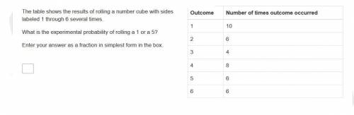 Please help! The table shows the results of rolling a number cube with sides labeled 1 through 6 se