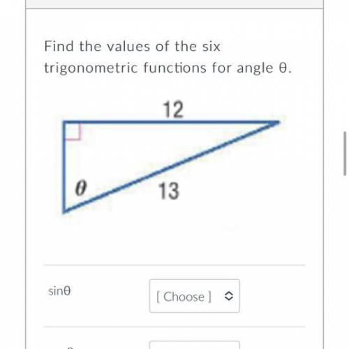 Find the values of the six trigonometric functions for angle o.
12
13