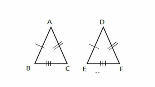 Two triangles are shown as marked. Which statement must be true about them?