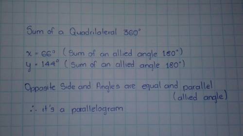 Find the values of x and y that make the quadrilateral a parallelogram.