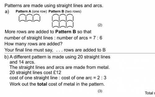 Question b only please

b) A different pattern is made using 20 straight lines
and 14 arcs.
The st
