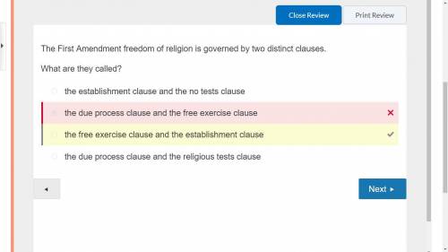 The First Amendment freedom of religion is governed by two distinct clauses.

What are they called?