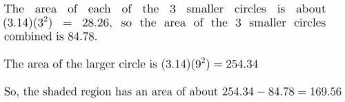 4. The figure below shows three small circles, each with a diameter of 6 centimeters, inside a large