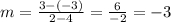 m =  \frac{3 - ( - 3)}{2 - 4}  =  \frac{6}{ - 2}  =  - 3