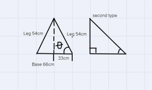Find the measure of the base angle of an isosceles triangle (to the nearest whole degree) with a leg